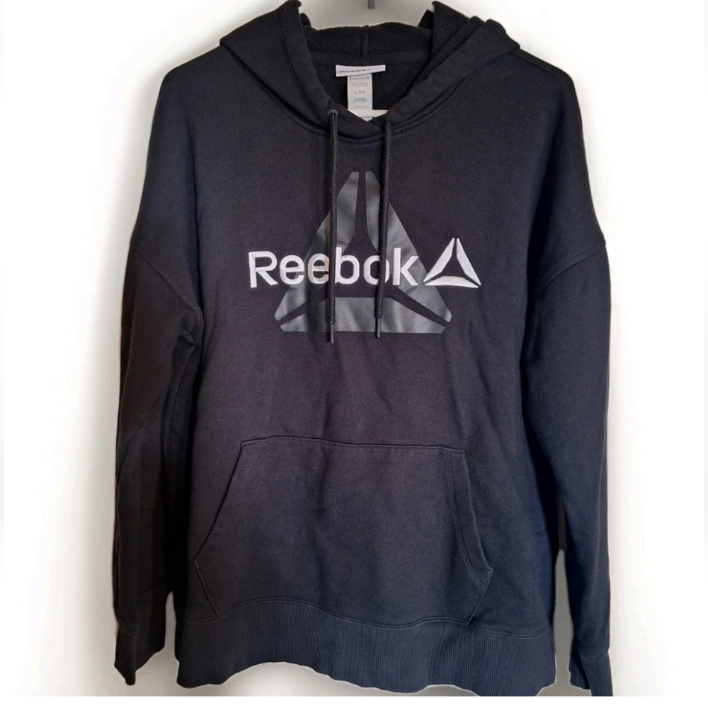 Reebok Black Hooded Sweatshirt Mens Size Large Classic Reebok Logo EUC Hoodie